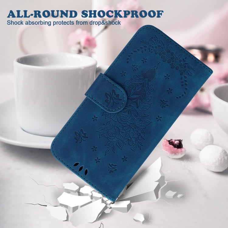 For OPPO Reno11 Pro 5G Global Butterfly Rose Embossed Leather Phone Case(Blue) - Reno11 Pro Cases by PMC Jewellery | Online Shopping South Africa | PMC Jewellery | Buy Now Pay Later Mobicred