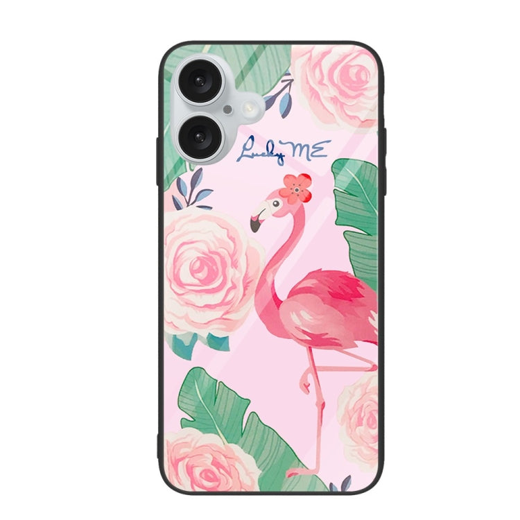 For iPhone 16 Plus Colorful Painted Glass Phone Case(Flamingo) - iPhone 16 Plus Cases by PMC Jewellery | Online Shopping South Africa | PMC Jewellery | Buy Now Pay Later Mobicred