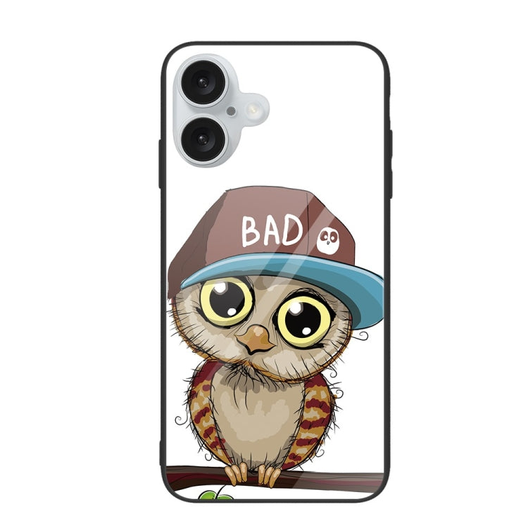 For iPhone 16 Plus Colorful Painted Glass Phone Case(Owl) - iPhone 16 Plus Cases by PMC TechLife | Online Shopping South Africa | PMC TechLife | Buy Now Pay Later Mobicred