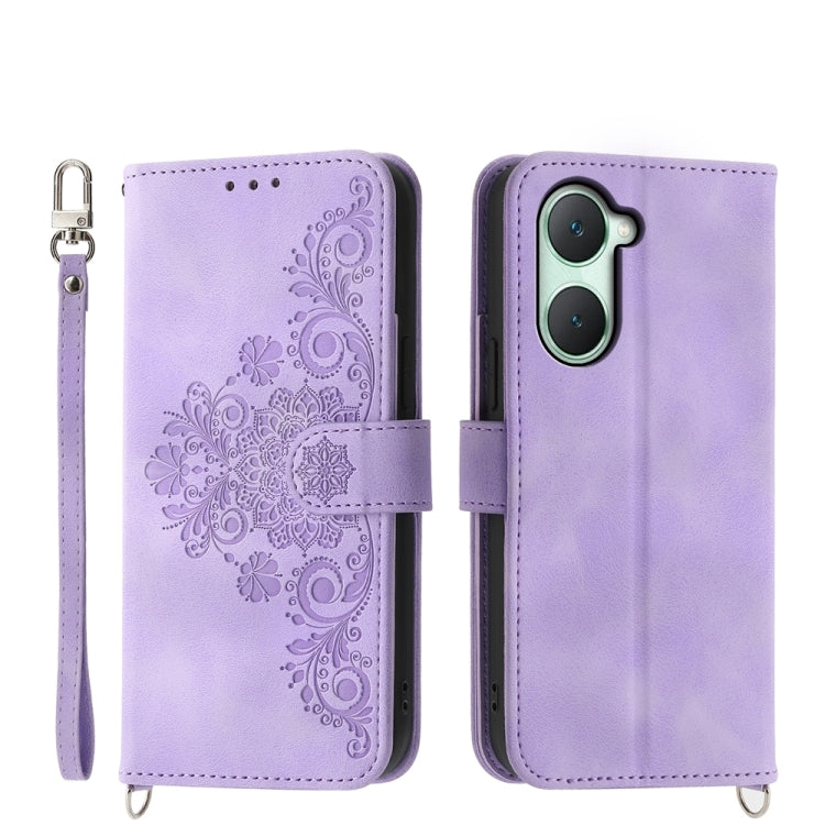 For vivo Y03 Skin-feel Flowers Embossed Wallet Leather Phone Case(Purple) - vivo Cases by PMC Jewellery | Online Shopping South Africa | PMC Jewellery | Buy Now Pay Later Mobicred