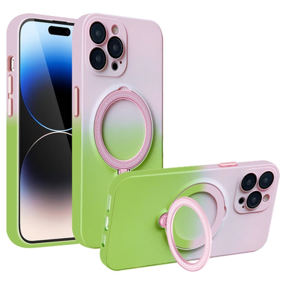 For iPhone 14 Pro MagSafe Holder Gradient TPU Phone Case(Pink Green) - iPhone 14 Pro Cases by PMC Jewellery | Online Shopping South Africa | PMC Jewellery