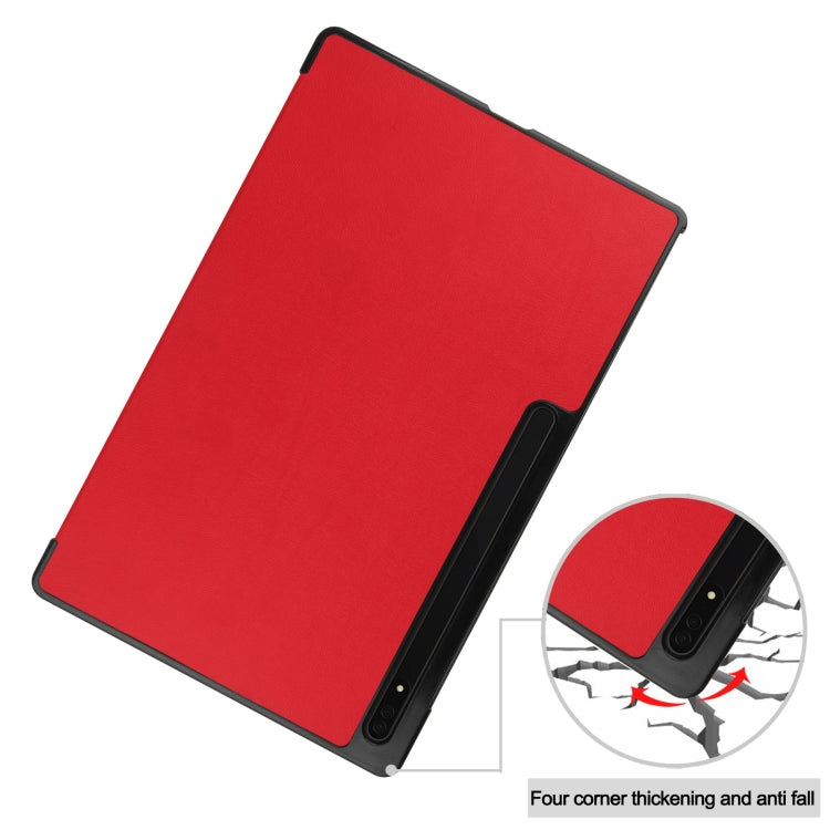 For Samsung Galaxy Tab S10 Ultra / S9 Ultra Custer Pure Color 3-Fold Holder Smart Leather Tablet Case(Red) - Galaxy Tab S9 Ultra Cases by PMC Jewellery | Online Shopping South Africa | PMC Jewellery | Buy Now Pay Later Mobicred