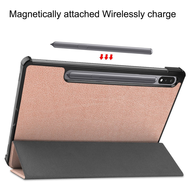 For Samsung Galaxy Tab S9 Custer Pure Color 3-Fold Holder Smart Leather Tablet Case(Rose Gold) - Galaxy Tab S9 Cases by PMC Jewellery | Online Shopping South Africa | PMC Jewellery | Buy Now Pay Later Mobicred