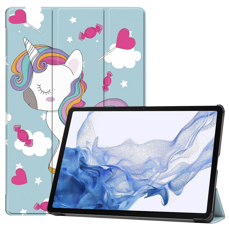 For Samsung Galaxy Tab S9 Custer Painted 3-Fold Holder Smart Leather Tablet Case(Unicorn) - Galaxy Tab S9 Cases by PMC Jewellery | Online Shopping South Africa | PMC Jewellery | Buy Now Pay Later Mobicred