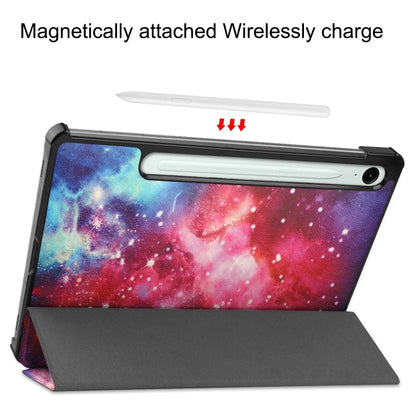 For Samsung Galaxy Tab S9 FE Custer Painted 3-Fold Holder Smart Leather Tablet Case(Milky Way Nebula) - Galaxy Tab S9 FE by PMC Jewellery | Online Shopping South Africa | PMC Jewellery