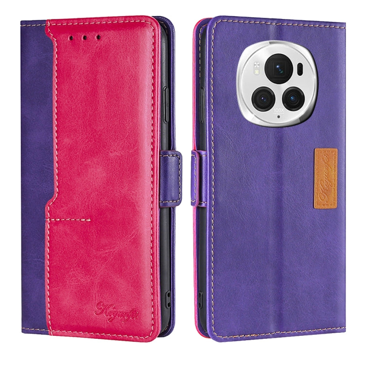 For Honor Magic6 Pro Contrast Color Side Buckle Leather Phone Case(Purple + Rose Red) - Honor Cases by PMC Jewellery | Online Shopping South Africa | PMC Jewellery | Buy Now Pay Later Mobicred