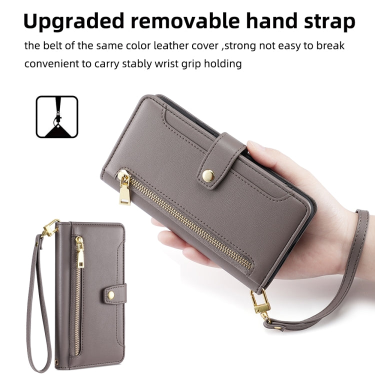 For Honor X7a Sheep Texture Cross-body Zipper Wallet Leather Phone Case(Grey) - Honor Cases by PMC TechLife | Online Shopping South Africa | PMC TechLife | Buy Now Pay Later Mobicred