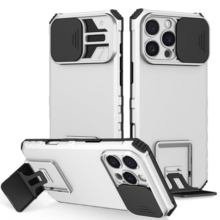 For iPhone 16 Pro Stereoscopic Holder Sliding Camshield Phone Case(White) - iPhone 16 Pro Cases by PMC TechLife | Online Shopping South Africa | PMC TechLife | Buy Now Pay Later Mobicred