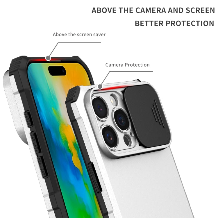 For iPhone 16 Pro Stereoscopic Holder Sliding Camshield Phone Case(White) - iPhone 16 Pro Cases by PMC TechLife | Online Shopping South Africa | PMC TechLife | Buy Now Pay Later Mobicred