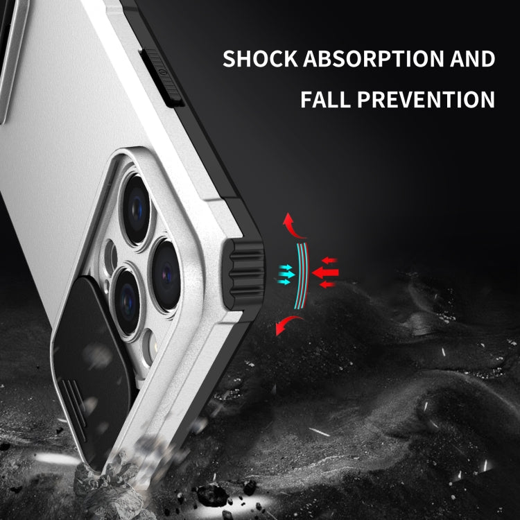 For iPhone 16 Pro Stereoscopic Holder Sliding Camshield Phone Case(White) - iPhone 16 Pro Cases by PMC TechLife | Online Shopping South Africa | PMC TechLife | Buy Now Pay Later Mobicred