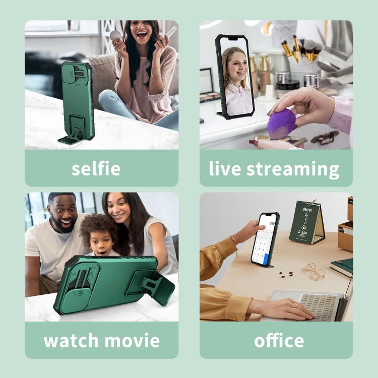 For iPhone 16 Pro Stereoscopic Holder Sliding Camshield Phone Case(Green) - free shipping - PMC TechLife - Order now!