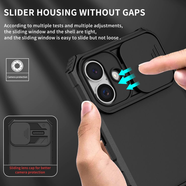 For iPhone 16 Stereoscopic Holder Sliding Camshield Phone Case(Black) - iPhone 16 Cases by PMC Jewellery | Online Shopping South Africa | PMC Jewellery | Buy Now Pay Later Mobicred