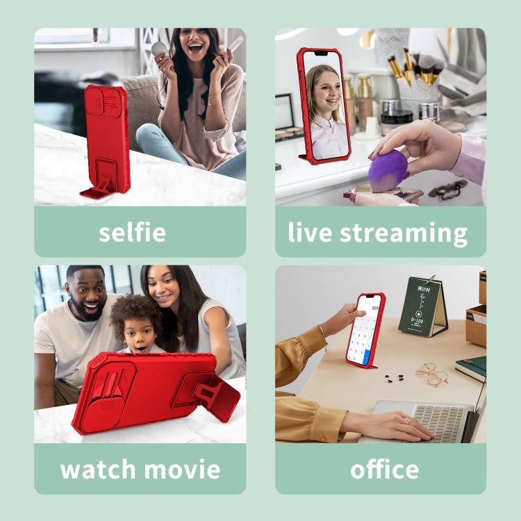 For iPhone 16 Stereoscopic Holder Sliding Camshield Phone Case(Red) - iPhone 16 Cases by PMC TechLife | Online Shopping South Africa | PMC TechLife | Buy Now Pay Later Mobicred