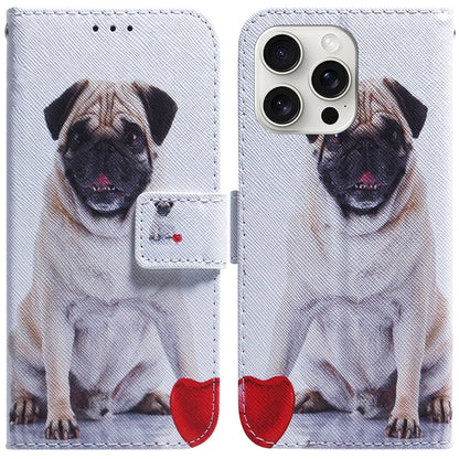 For iPhone 16 Pro Coloured Drawing Flip Leather Phone Case(Pug) - iPhone 16 Pro Cases by PMC Jewellery | Online Shopping South Africa | PMC Jewellery | Buy Now Pay Later Mobicred