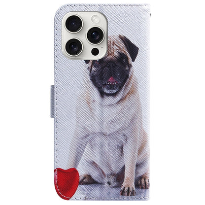 For iPhone 16 Pro Coloured Drawing Flip Leather Phone Case(Pug) - iPhone 16 Pro Cases by PMC Jewellery | Online Shopping South Africa | PMC Jewellery | Buy Now Pay Later Mobicred