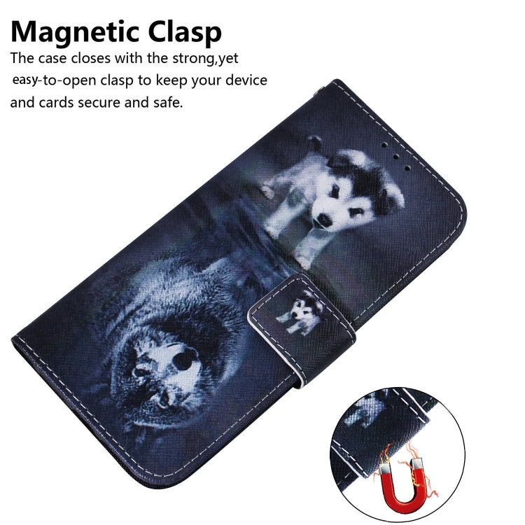 For iPhone 16 Plus Coloured Drawing Flip Leather Phone Case(Wolf and Dog) - iPhone 16 Plus Cases by PMC TechLife | Online Shopping South Africa | PMC TechLife | Buy Now Pay Later Mobicred