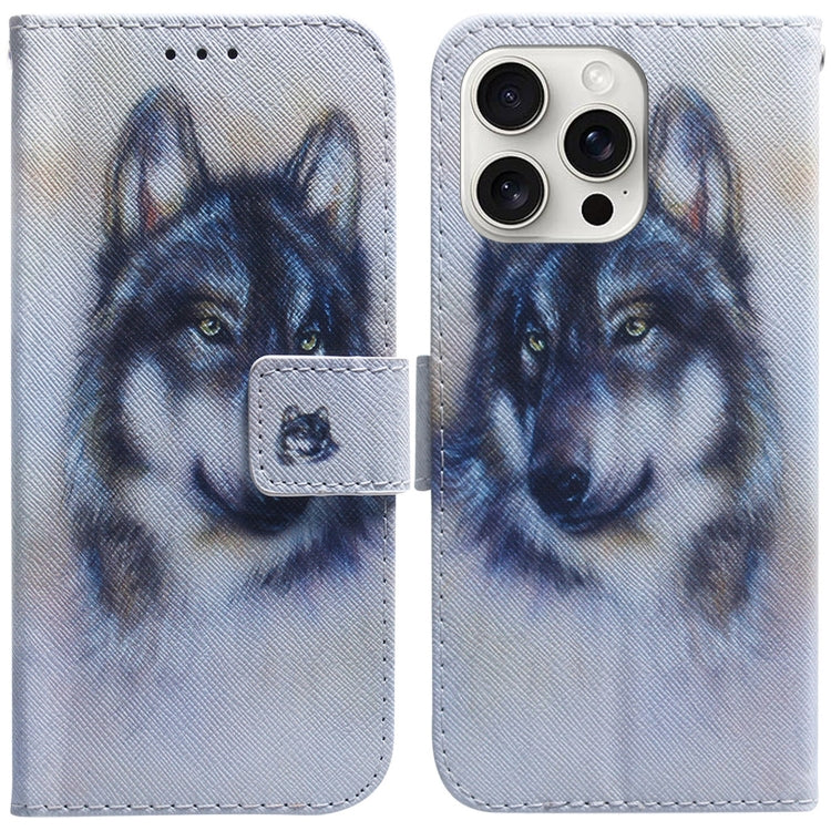 For iPhone 16 Pro Max Coloured Drawing Flip Leather Phone Case(White Wolf) - iPhone 16 Pro Max Cases by PMC Jewellery | Online Shopping South Africa | PMC Jewellery | Buy Now Pay Later Mobicred