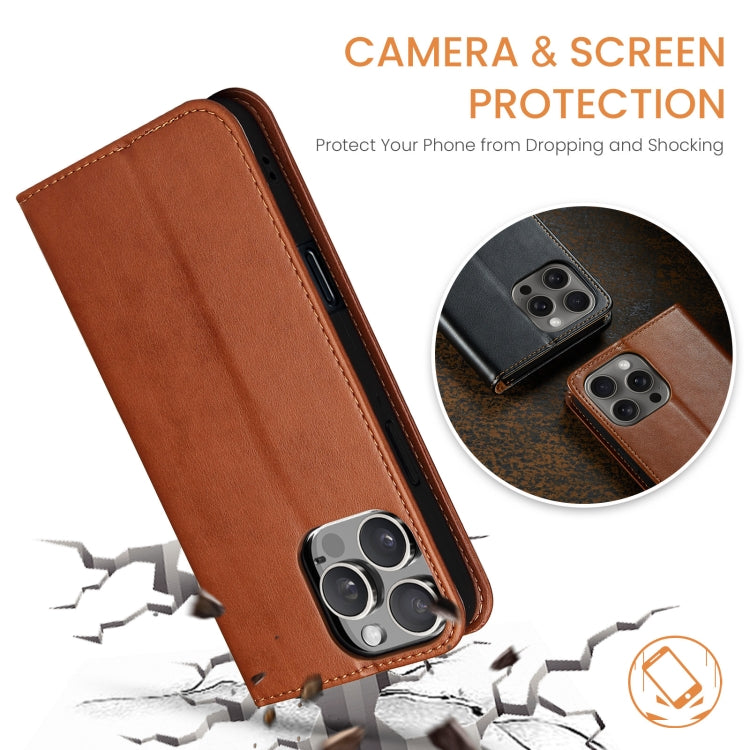 For iPhone 16 Pro Max Fierre Shann PU Genuine Leather Texture Phone Case(Brown) - iPhone 16 Pro Max Cases by FIERRE SHANN | Online Shopping South Africa | PMC Jewellery | Buy Now Pay Later Mobicred