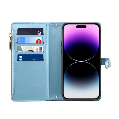 For iPhone 15 Pro Max ESEBLE Star Series Lanyard Zipper Wallet RFID Leather Case(Blue) - iPhone 15 Pro Max Cases by ESEBLE | Online Shopping South Africa | PMC Jewellery | Buy Now Pay Later Mobicred