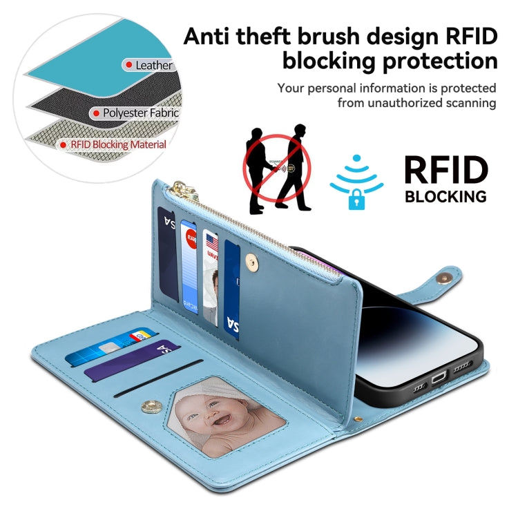 For iPhone 16 Pro ESEBLE Star Series Lanyard Zipper Wallet RFID Leather Case(Blue) - iPhone 16 Pro Cases by ESEBLE | Online Shopping South Africa | PMC Jewellery | Buy Now Pay Later Mobicred