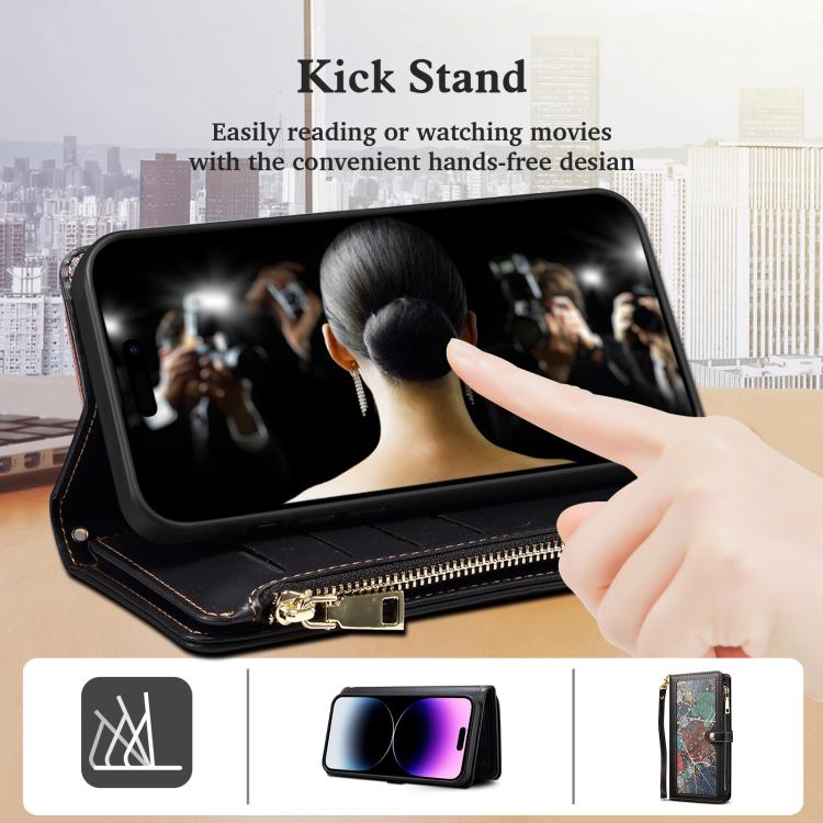 For iPhone 16e ESEBLE Star Series Lanyard Zipper Wallet RFID Leather Case(Black) - iPhone 16e Cases by ESEBLE | Online Shopping South Africa | PMC TechLife | Buy Now Pay Later Mobicred