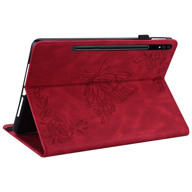 For Samsung Galaxy Tab S9+ Butterfly Flower Embossed Leather Tablet Case(Red) - Galaxy Tab S9+ Cases by PMC Jewellery | Online Shopping South Africa | PMC Jewellery | Buy Now Pay Later Mobicred