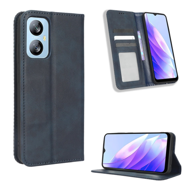 For Blackview A52 / A52 Pro Magnetic Buckle Retro Texture Leather Phone Case(Blue) - More Brand by PMC Jewellery | Online Shopping South Africa | PMC Jewellery