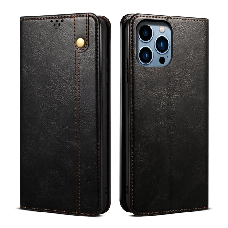 For iPhone 16 Pro Max Oil Wax Crazy Horse Texture Leather Phone Case(Black) - iPhone 16 Pro Max Cases by PMC Jewellery | Online Shopping South Africa | PMC Jewellery | Buy Now Pay Later Mobicred