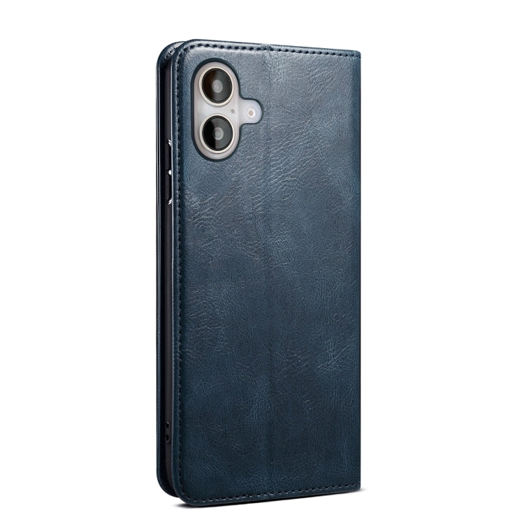 For iPhone 16 Plus Oil Wax Crazy Horse Texture Leather Phone Case(Blue) - iPhone 16 Plus Cases by PMC Jewellery | Online Shopping South Africa | PMC Jewellery | Buy Now Pay Later Mobicred