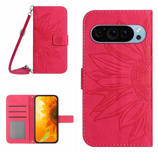 For Google Pixel 9 Skin Feel Sun Flower Embossed Flip Leather Phone Case with Lanyard(Rose Red) - Google Cases by PMC Jewellery | Online Shopping South Africa | PMC Jewellery | Buy Now Pay Later Mobicred