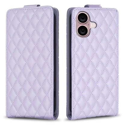 For iPhone 16 Diamond Lattice Vertical Flip Leather Phone Case(Purple) - iPhone 16 Cases by PMC Jewellery | Online Shopping South Africa | PMC Jewellery | Buy Now Pay Later Mobicred