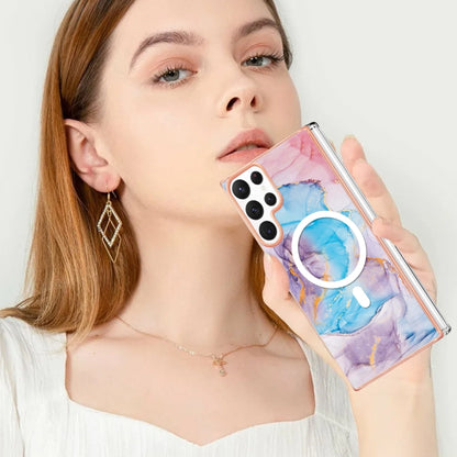 For Samsung Galaxy S22 Ultra 5G Marble Pattern Dual-side IMD Magsafe TPU Phone Case(Blue Marble) - Galaxy S22 Ultra 5G Cases by PMC Jewellery | Online Shopping South Africa | PMC Jewellery