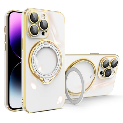 For iPhone 14 Pro Multifunction Electroplating MagSafe Holder Phone Case(White) - iPhone 14 Pro Cases by PMC Jewellery | Online Shopping South Africa | PMC Jewellery