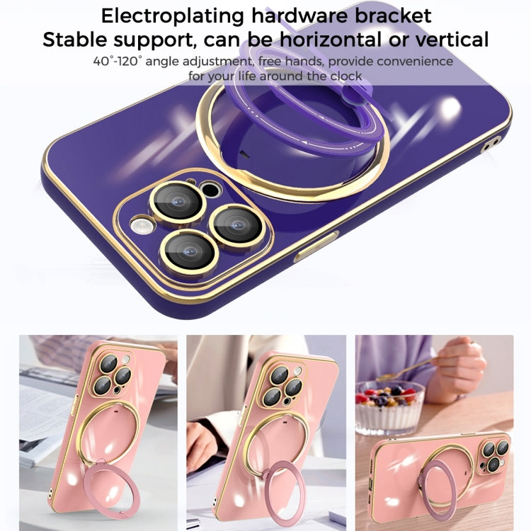 For iPhone 13 Pro Max Multifunction Electroplating MagSafe Holder Phone Case(Dark Purple) - iPhone 13 Pro Max Cases by PMC Jewellery | Online Shopping South Africa | PMC Jewellery