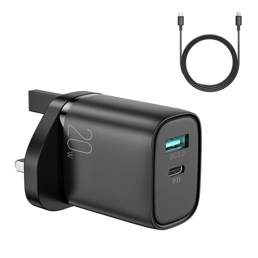 JOYROOM L-QP2011 20W USB+USB-C/Type-C Fast Charger with Cable Set, UK Plug(Black) - USB Charger by JOYROOM | Online Shopping South Africa | PMC Jewellery | Buy Now Pay Later Mobicred