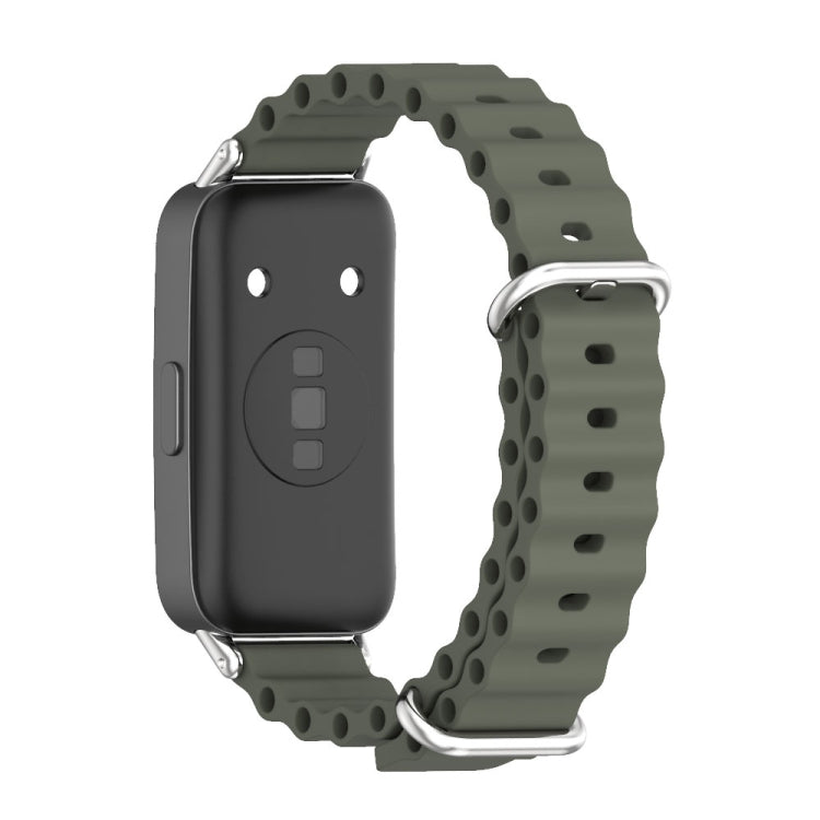 For Huawei Band 8 Mijobs Marine Silicone Breathable Watch Band(Khaki Green+Silver) - Watch Bands by MIJOBS | Online Shopping South Africa | PMC Jewellery