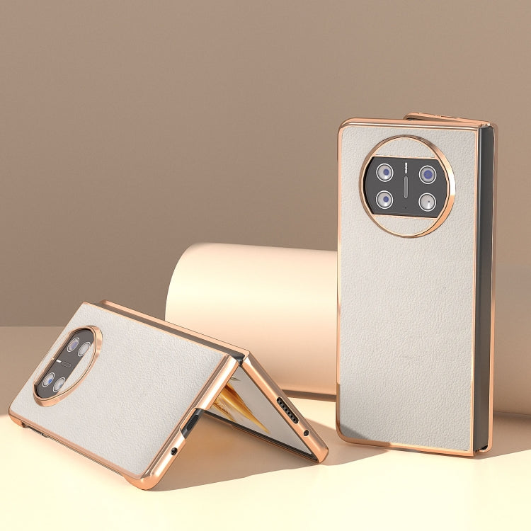 For Huawei Mate X3 Nano Plating Genuine Leather Wave Series Phone Case(Grey) - Huawei Cases by PMC TechLife | Online Shopping South Africa | PMC TechLife | Buy Now Pay Later Mobicred