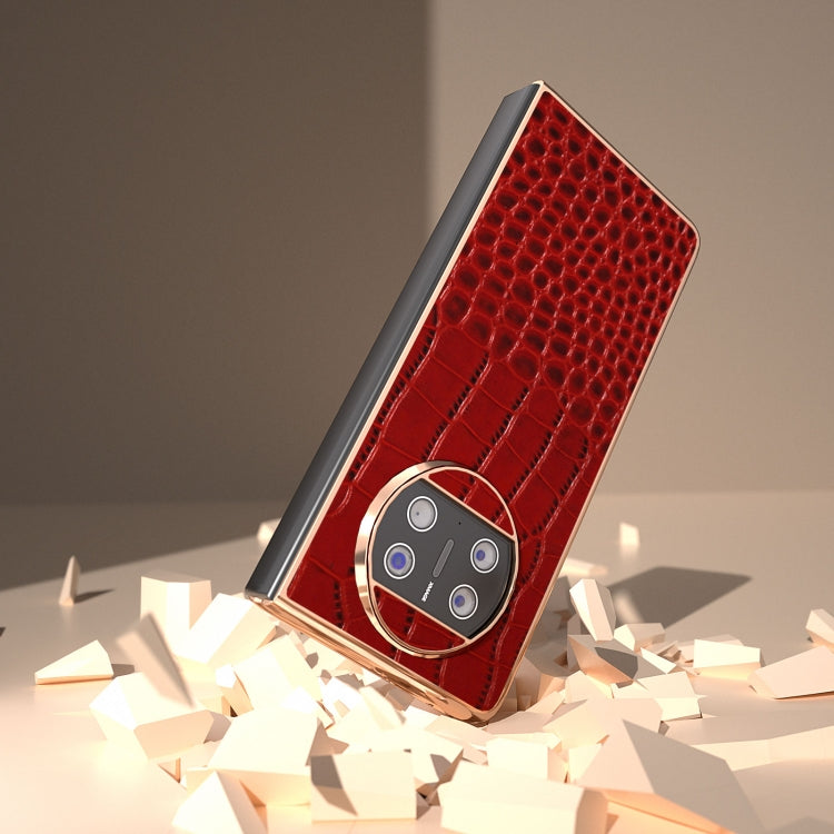 For Huawei Mate X3 Nano Plating Genuine Leather Crocodile Pattern Phone Case(Red) - Huawei Cases by PMC TechLife | Online Shopping South Africa | PMC TechLife | Buy Now Pay Later Mobicred