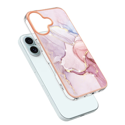 Electroplating Marble Pattern Dual-side IMD TPU Shockproof Phone Case For iPhone 16 Plus(Rose Gold 005) - iPhone 16 Plus Cases by PMC Jewellery | Online Shopping South Africa | PMC Jewellery | Buy Now Pay Later Mobicred