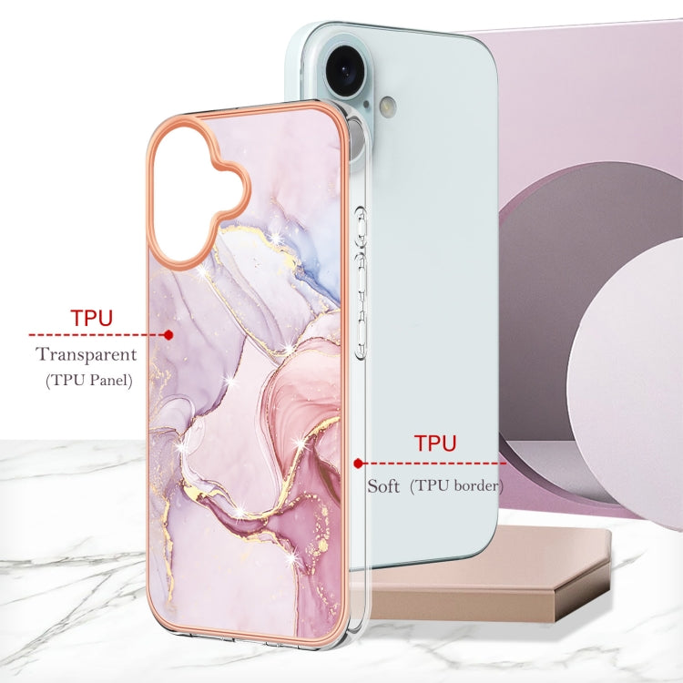 Electroplating Marble Pattern Dual-side IMD TPU Shockproof Phone Case For iPhone 16 Plus(Rose Gold 005) - iPhone 16 Plus Cases by PMC Jewellery | Online Shopping South Africa | PMC Jewellery | Buy Now Pay Later Mobicred