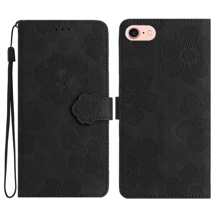 For iPhone 16e Flower Embossing Pattern Leather Phone Case(Black) - iPhone 16e Cases by PMC TechLife | Online Shopping South Africa | PMC TechLife | Buy Now Pay Later Mobicred