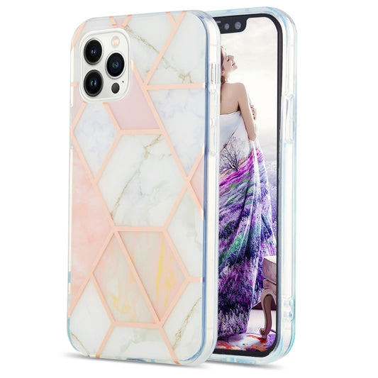 For iPhone 16 Pro Max Electroplating Splicing Marble Flower Pattern Dual-side IMD TPU Shockproof Phone Case(Pink White) - iPhone 16 Pro Max Cases by PMC Jewellery | Online Shopping South Africa | PMC Jewellery | Buy Now Pay Later Mobicred