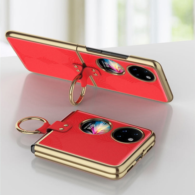 For Huawei P50 Pocket Electroplated Embossed Leather Phone Case with Ring(Gold) - Huawei Cases by PMC TechLife | Online Shopping South Africa | PMC TechLife | Buy Now Pay Later Mobicred
