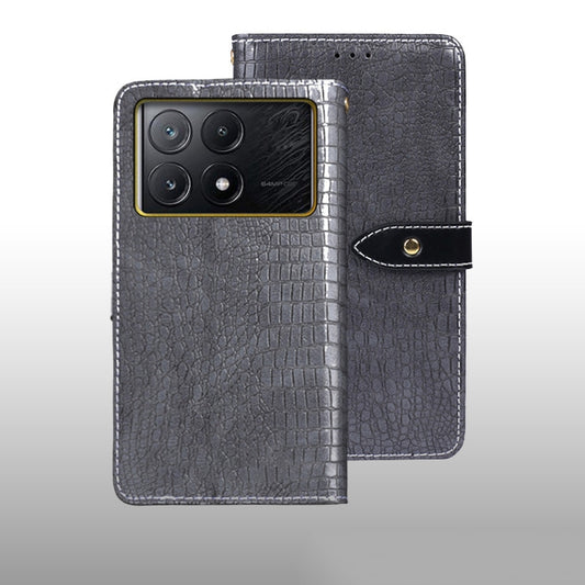For Xiaomi Poco X6 Pro 5G idewei Crocodile Texture Leather Phone Case(Grey) - Xiaomi Cases by idewei | Online Shopping South Africa | PMC Jewellery | Buy Now Pay Later Mobicred