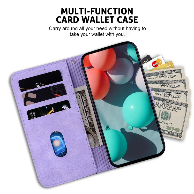 For iPhone 16 Plus Seven-shaped Embossed Leather Phone Case(Purple) - iPhone 16 Plus Cases by PMC TechLife | Online Shopping South Africa | PMC TechLife | Buy Now Pay Later Mobicred