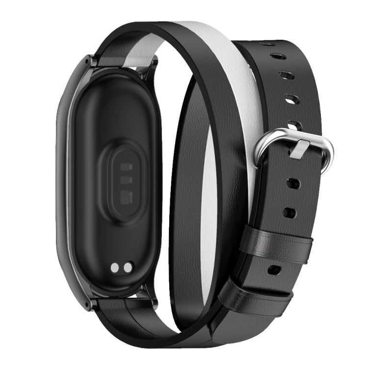 For Xiaomi Mi Band 8 Mijobs Plus Case Double-Loop Leather Watch Band(Black+White) - free shipping - PMc TechLife - Order now!