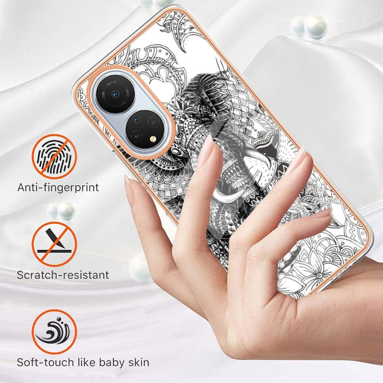 For Honor X7 Electroplating Marble Dual-side IMD Phone Case(Totem Elephant) - Honor Cases by PMC Jewellery | Online Shopping South Africa | PMC Jewellery | Buy Now Pay Later Mobicred