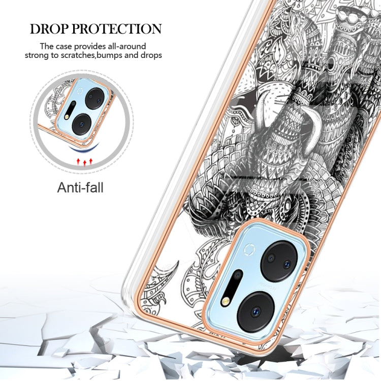 For Honor X7a Electroplating Marble Dual-side IMD Phone Case(Totem Elephant) - Honor Cases by PMC TechLife | Online Shopping South Africa | PMC TechLife | Buy Now Pay Later Mobicred