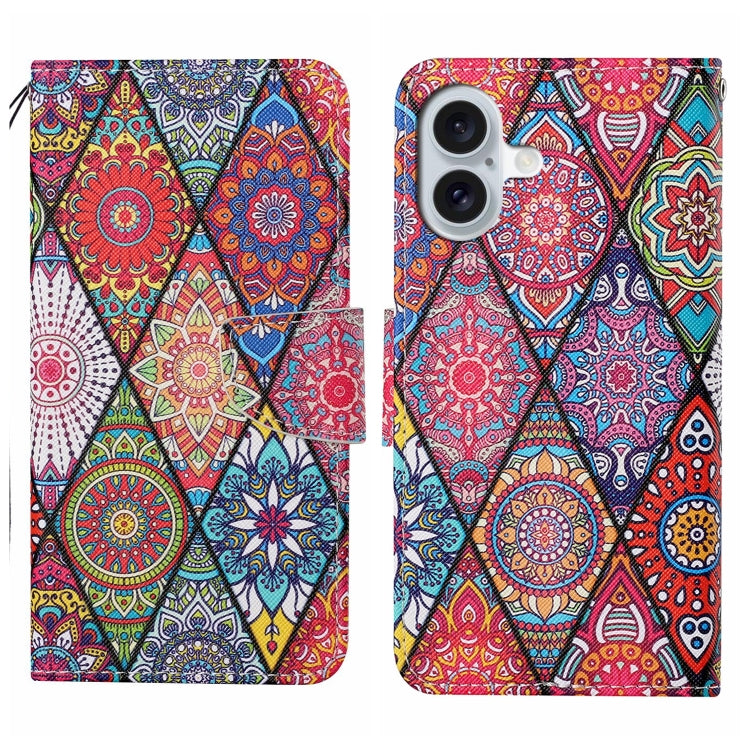 For iPhone 16 3D Colored Drawing Flip Leather Phone Case(Rhombus Totem) - iPhone 16 Cases by PMC Jewellery | Online Shopping South Africa | PMC Jewellery | Buy Now Pay Later Mobicred