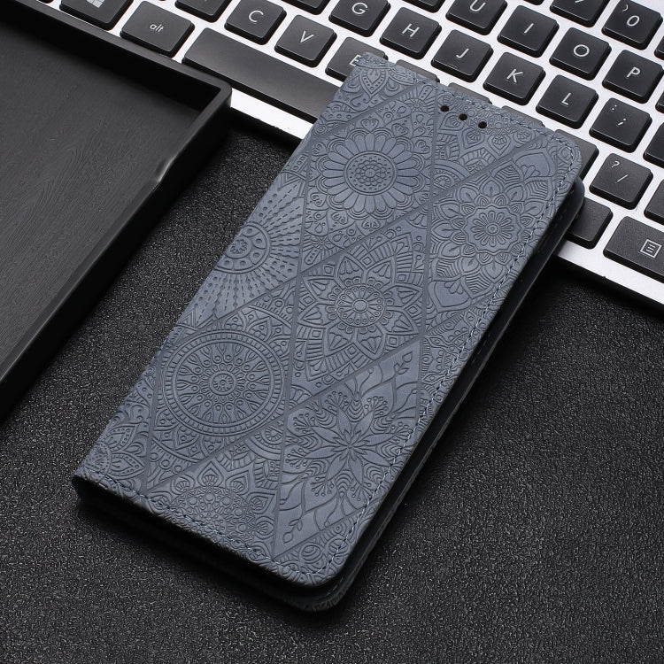 For iPhone 16 Plus Ethnic Embossed Adsorption Leather Phone Case(Grey) - iPhone 16 Plus Cases by PMC TechLife | Online Shopping South Africa | PMC TechLife | Buy Now Pay Later Mobicred
